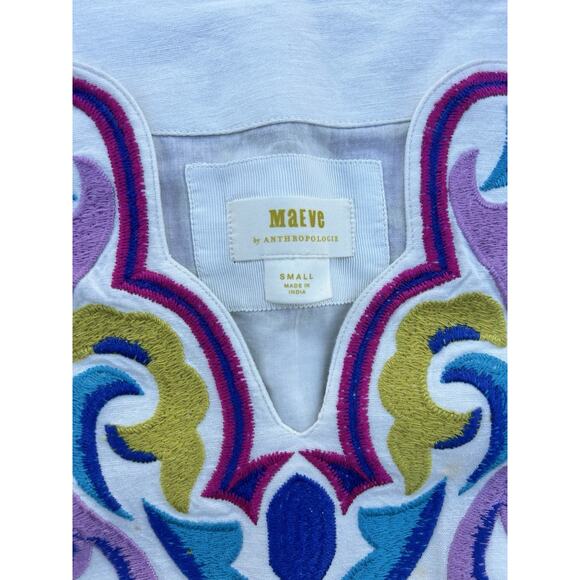 Anthropologie Maeve Olympia Dress S Embroidered Cotton Linen Tunic Boho Resort - Picture 2 of 4
